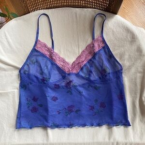 Motel Rocks Mesh Lace Purple Floral Camisole - nwot